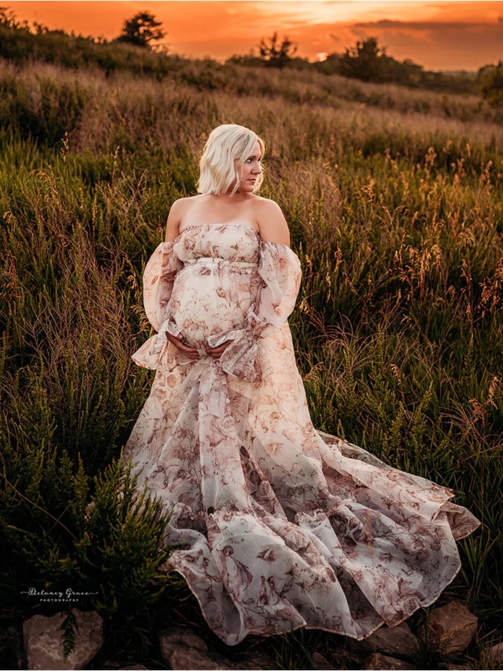 Off-Shoulder Floral Photoshoot Maternity Gown